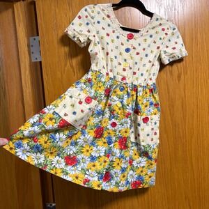 Vintage Floral Dress Girls Colorful Buttons Pockets Cottagecorecore Dress AS IS